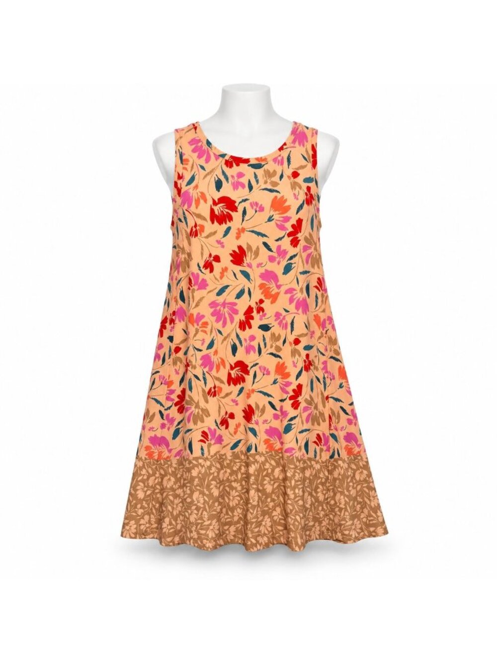 Loft Outlet Peach Floral Sleeveless Swing Dress Med Petite Rayon Blend NWT